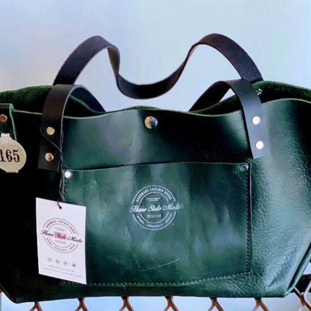 Custome Leather Tote by Home State Made - Sturdy Orange Leather with Brown Strap - Picture 7 of 7